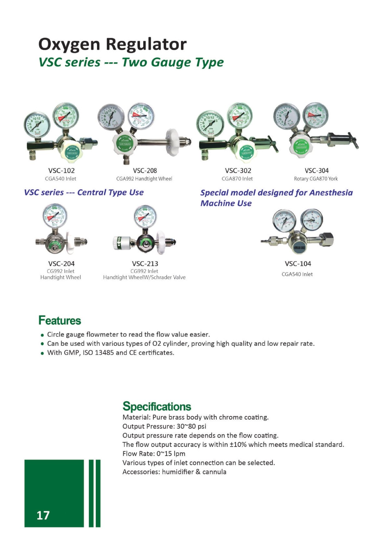 Oxygen Regulator Click Style - VST Series